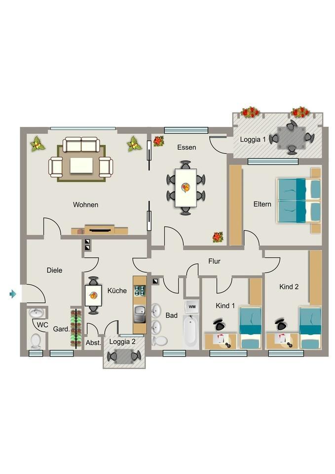 Hier ist Platz zum Wohnen zimmer