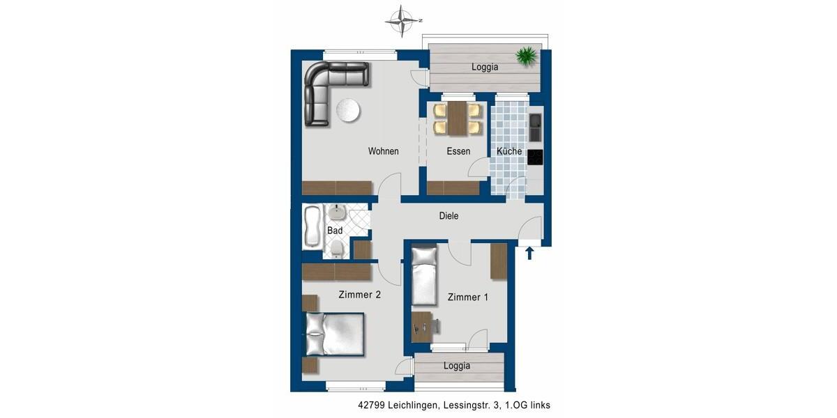 Etagenwohnung Leichlingen (Rheinland) - 3.5 Zimmer, 77 m&sup2;, 854&euro; | Angebot:25881177