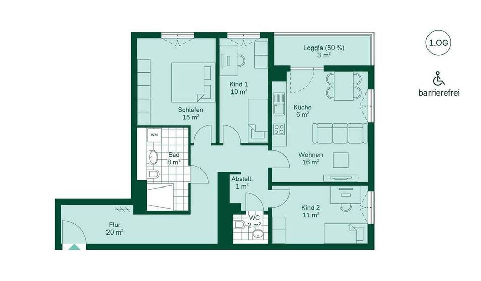 Moderne, barrierefreie Wohnung mit Bad, Gäste-WC und Loggia 4 zimmer