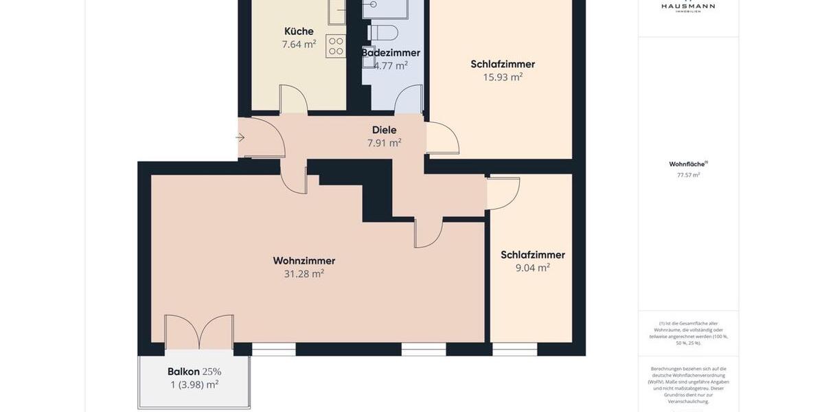 Erdgeschoßwohnung Düsseldorf Düsseltal - 3 Zimmer, 78 m&sup2;, 379.000&euro; | Angebot:26634591