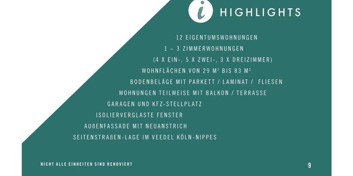 Etagenwohnung Köln Nippes - 2 Zimmer, 64 m&sup2;, 364.000&euro; | Angebot:23943645