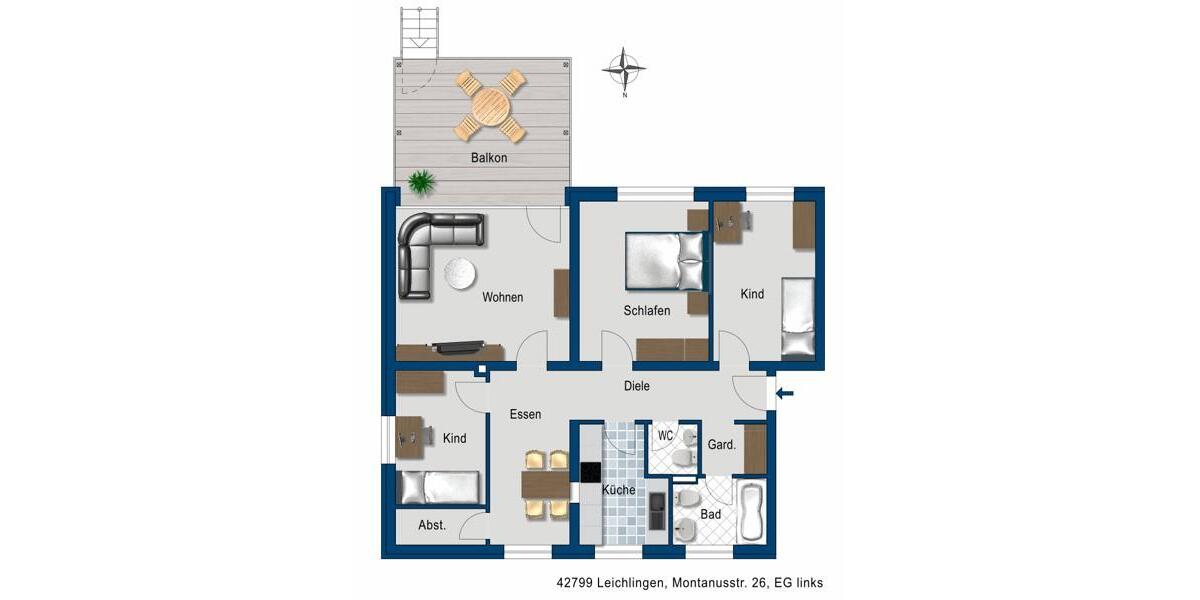 Erdgeschoßwohnung Leichlingen (Rheinland) - 3 Zimmer, 86 m&sup2;, 989&euro; | Angebot:25900412