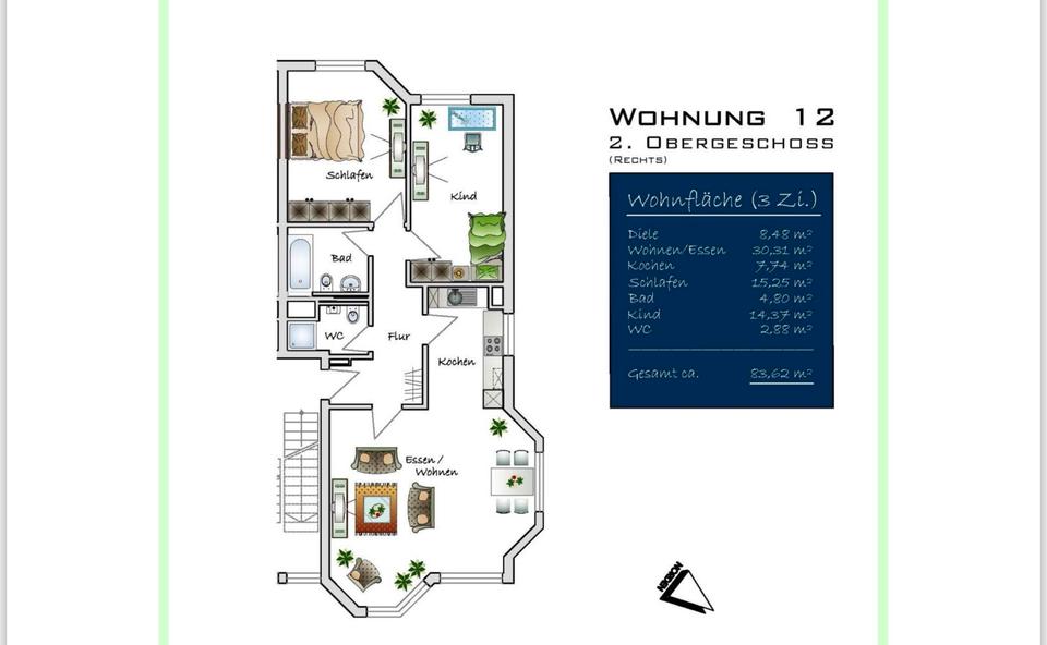 Etagenwohnung Leverkusen Alkenrath - 3 Zimmer, 84 m&sup2;, 1.480&euro; | Angebot:27542430