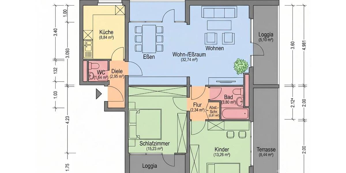 Etagenwohnung Ratingen Tiefenbroich - 3 Zimmer, 90 m&sup2;, 770&euro; | Angebot:27550950
