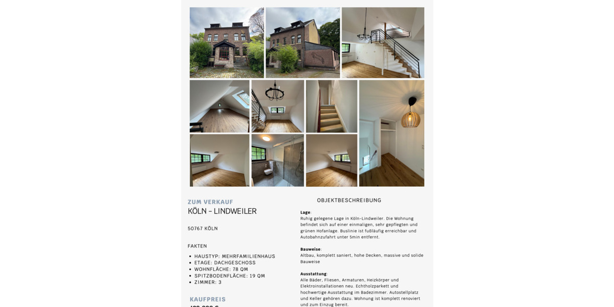 Etagenwohnung Köln Heimersdorf - 3 Zimmer, 78 m&sup2;, 405.000&euro; | Angebot:24329363