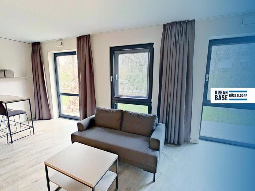 URBAN BASE: Vollmöbliertes 1-Zimmer-Large-Apartment mit EBK, TERRASSE, ALL-IN-MIETE, UVM. am Rheinufer
