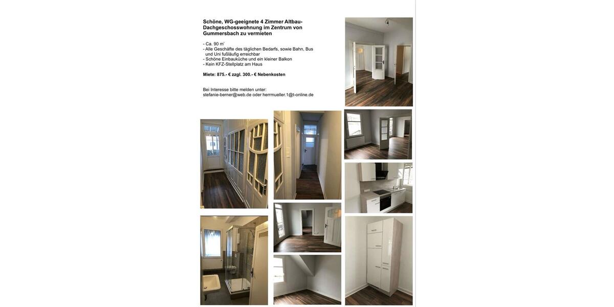 Dachgeschoßwohnung Overath - 4 Zimmer, 90 m&sup2;, 875&euro; | Angebot:25842768