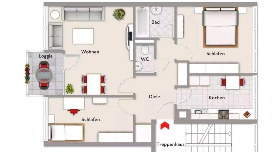 Etagenwohnung Dormagen Hackenbroich - 3 Zimmer, 70 m&sup2;, 900&euro; | Angebot:25811902