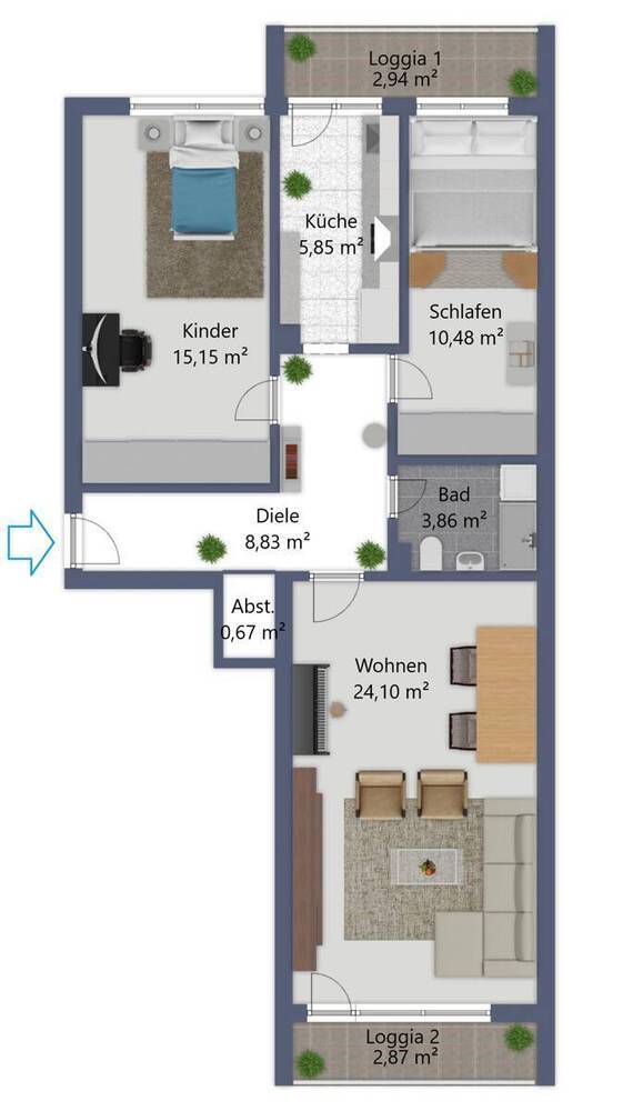 Moderne 3-Zimmer-Wohnung in Düsseldorf