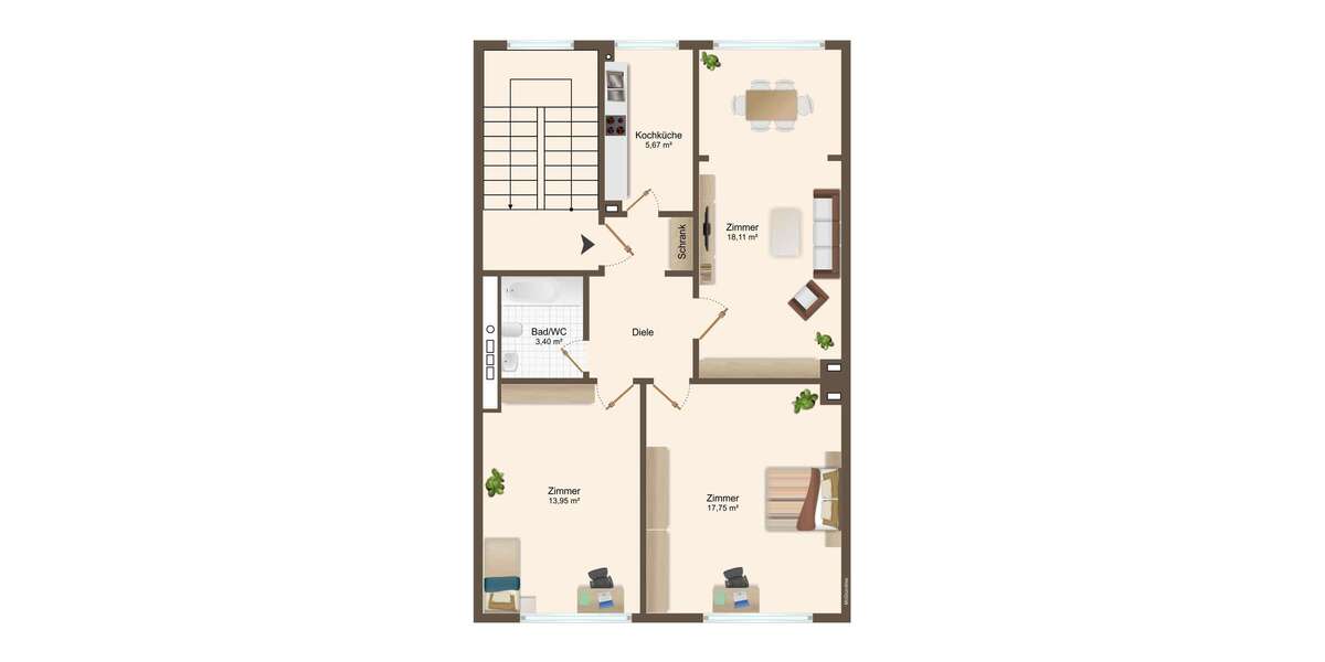 Etagenwohnung Leverkusen Wiesdorf - 3 Zimmer, 66 m&sup2;, 810&euro; | Angebot:25026119