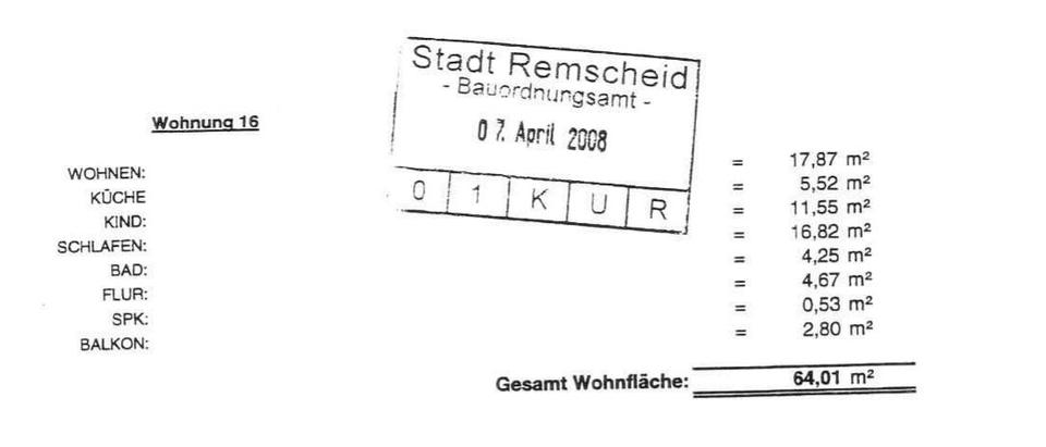Etagenwohnung Remscheid - 3 Zimmer, 64 m&sup2;, 143.000&euro; | Angebot:26406440