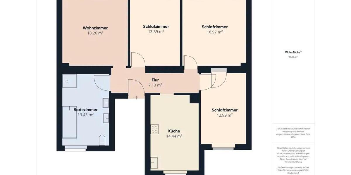 Etagenwohnung Wuppertal Sedansberg - 4 Zimmer, 100 m&sup2;, 159.000&euro; | Angebot:24527572