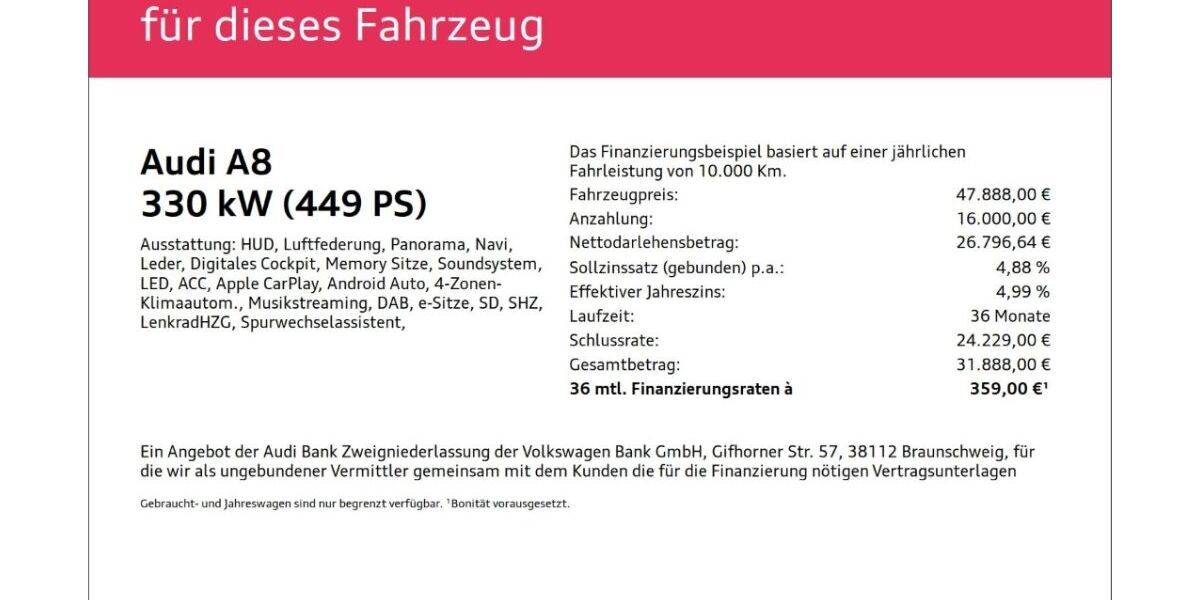 Audi A8 65.177 km 47.888 &euro; Wuppertal 42109