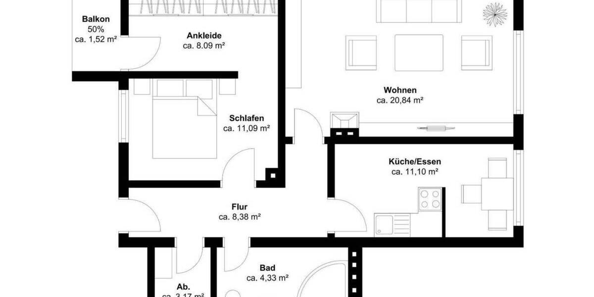 Etagenwohnung Leverkusen Bürrig - 2 Zimmer, 68 m&sup2;, 165.000&euro; | Angebot:24874004