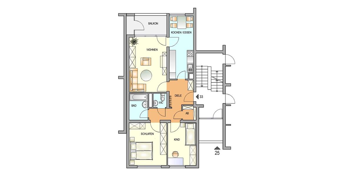 Etagenwohnung Remscheid Lüttringhausen - 3 Zimmer, 74 m&sup2;, 352&euro; | Angebot:26661792