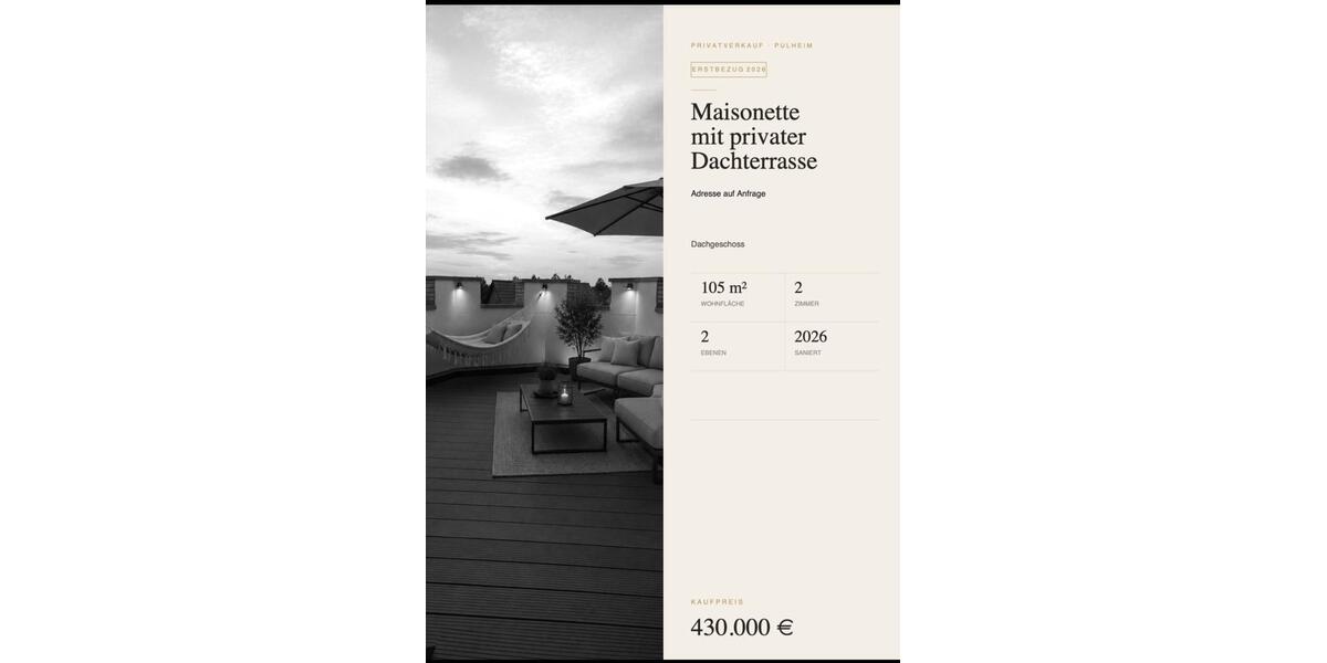 Maisonettenwohnung Pulheim - 2 Zimmer, 105 m&sup2;, 430.000&euro; | Angebot:27194761