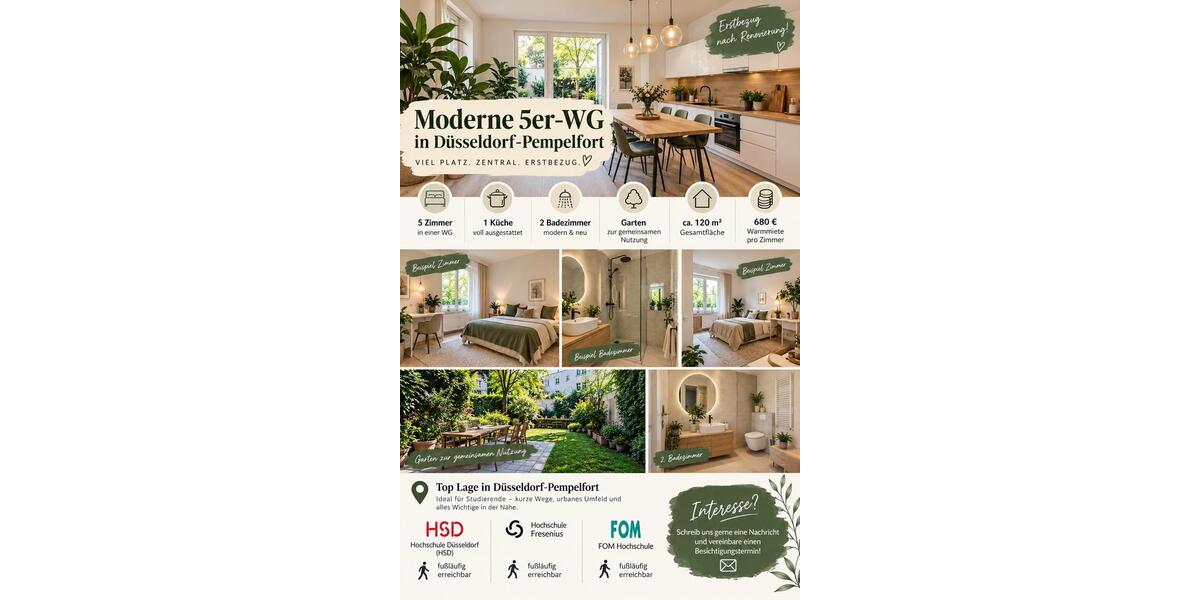 Etagenwohnung Düsseldorf Pempelfort - 5 Zimmer, 120 m&sup2;, 680&euro; | Angebot:27609144
