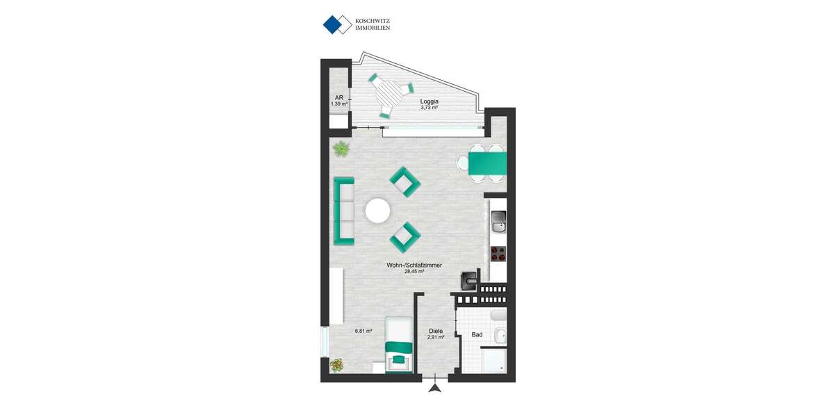 Etagenwohnung Düsseldorf Oberbilk Oberbilk - 1 Zimmer, 46 m&sup2;, 165.000&euro; | Angebot:26617164