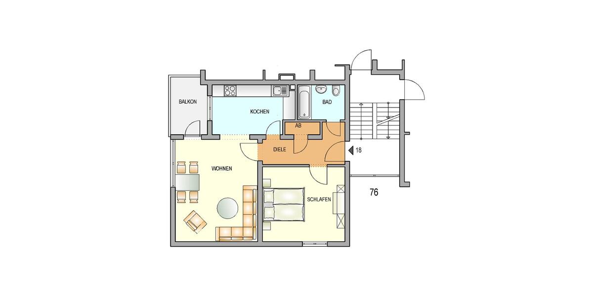 Etagenwohnung Remscheid Reinshagen - 2 Zimmer, 59 m&sup2;, 326&euro; | Angebot:24814068