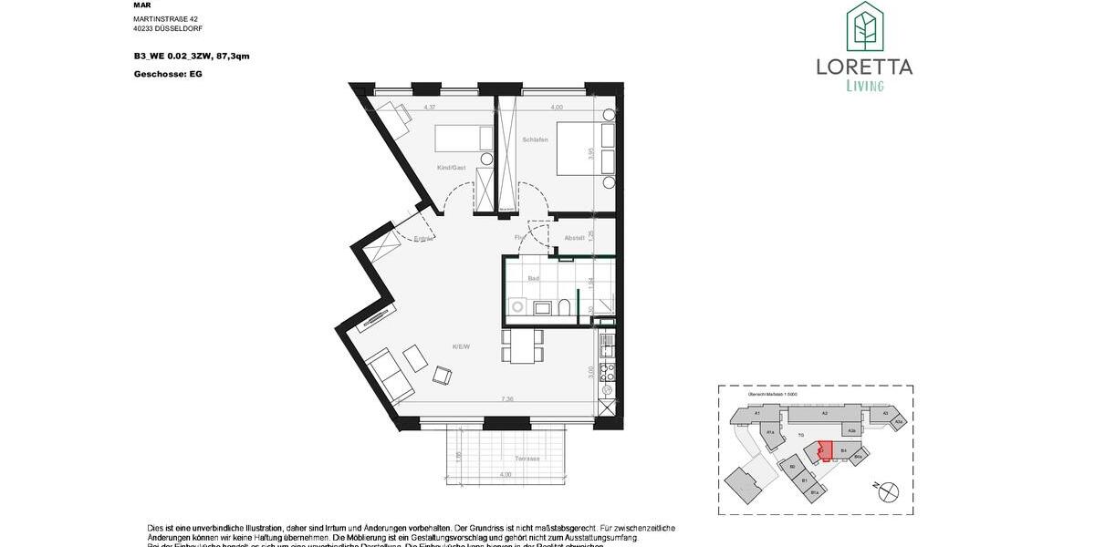 Erdgeschoßwohnung Düsseldorf Stadtbezirk 3 - 3 Zimmer, 87 m&sup2;, 1.650&euro; | Angebot:24877615