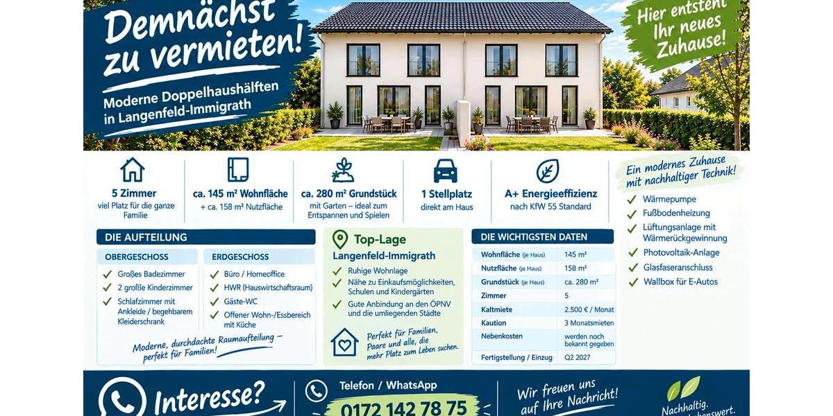 Einfamilienhaus Langenfeld (Rheinland) - 5 Zimmer, 145 m&sup2;, 2.500&euro; | Angebot:27615756