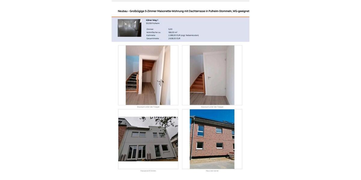 Maisonettenwohnung Pulheim - 5 Zimmer, 166 m&sup2;, 2.638&euro; | Angebot:26149303