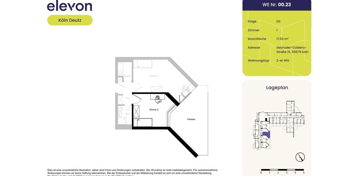 Erdgeschoßwohnung Köln Mülheim - 1 Zimmer, 18 m&sup2;, 344&euro; | Angebot:26162430
