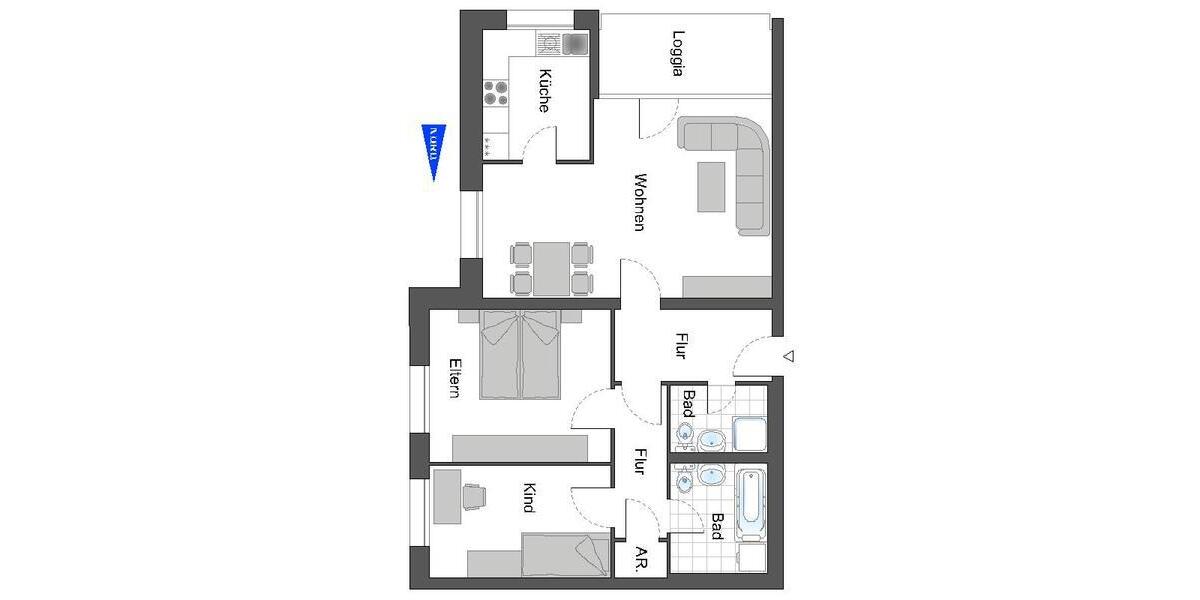 Etagenwohnung Haan - 3 Zimmer, 80 m&sup2;, 516&euro; | Angebot:24444925