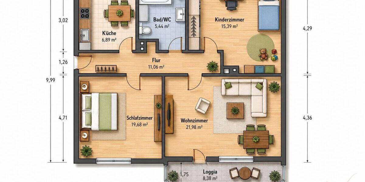Etagenwohnung Solingen Wald - 3 Zimmer, 82 m&sup2;, 195.000&euro; | Angebot:26694541