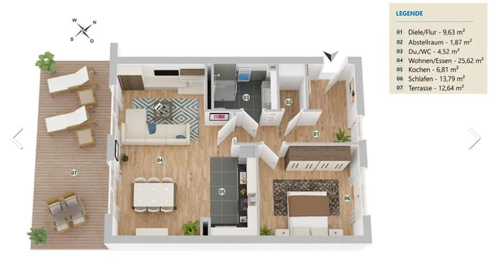 Erdgeschoßwohnung Düsseldorf Stadtbezirk 8 - 2 Zimmer, 75 m&sup2;, 1.350&euro; | Angebot:24827338