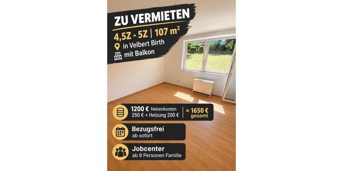 Erdgeschoßwohnung Velbert Velbert-Mitte - 4.5 Zimmer, 107 m&sup2;, 1.200&euro; | Angebot:27619636