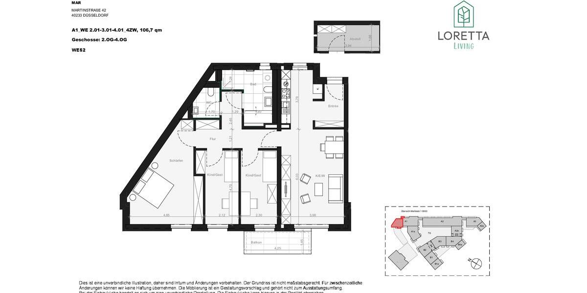 Etagenwohnung Düsseldorf Stadtbezirk 3 - 4 Zimmer, 107 m&sup2;, 2.020&euro; | Angebot:26194308