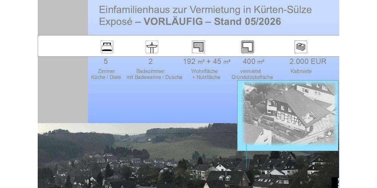 Einfamilienhaus Kürten - 5 Zimmer, 192 m&sup2;, 2.000&euro; | Angebot:26475243