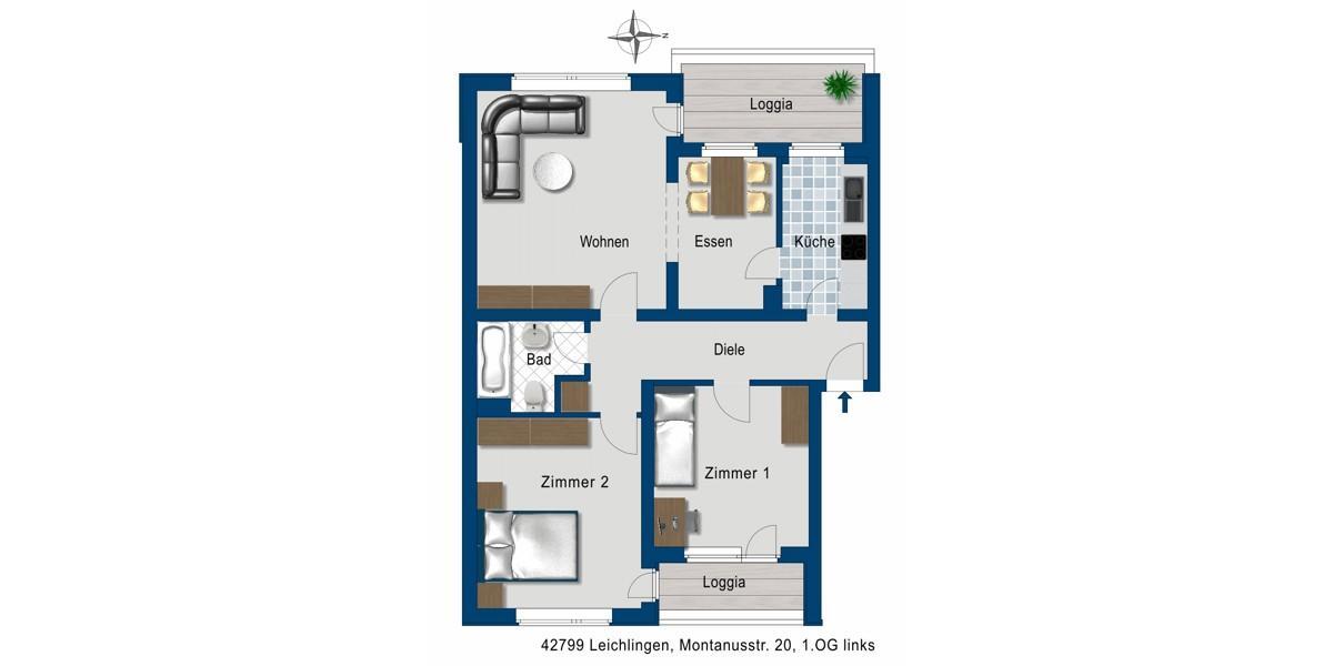 Etagenwohnung Leichlingen (Rheinland) - 3 Zimmer, 77 m&sup2;, 855&euro; | Angebot:25900411