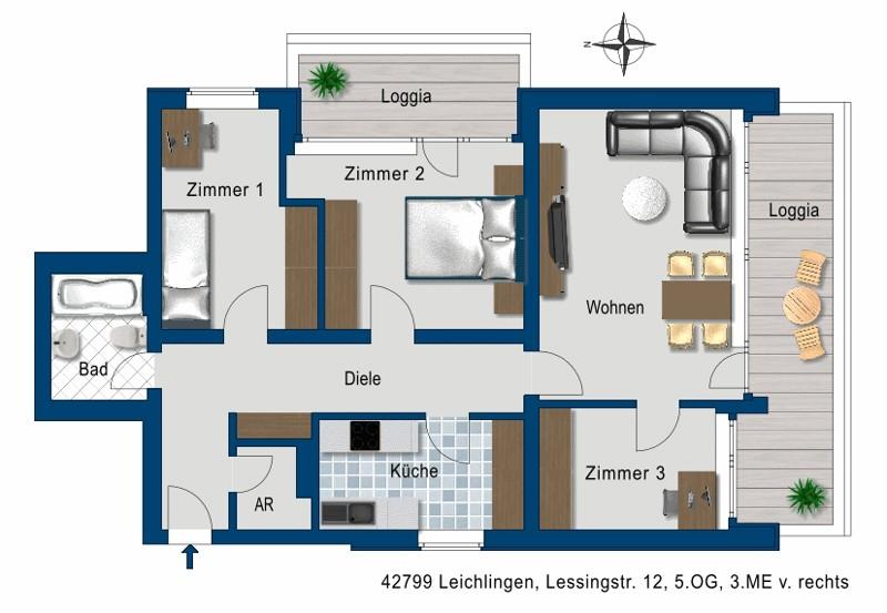 Etagenwohnung Leichlingen (Rheinland) - 3.5 Zimmer, 83 m&sup2;, 808&euro; | Angebot:24776348