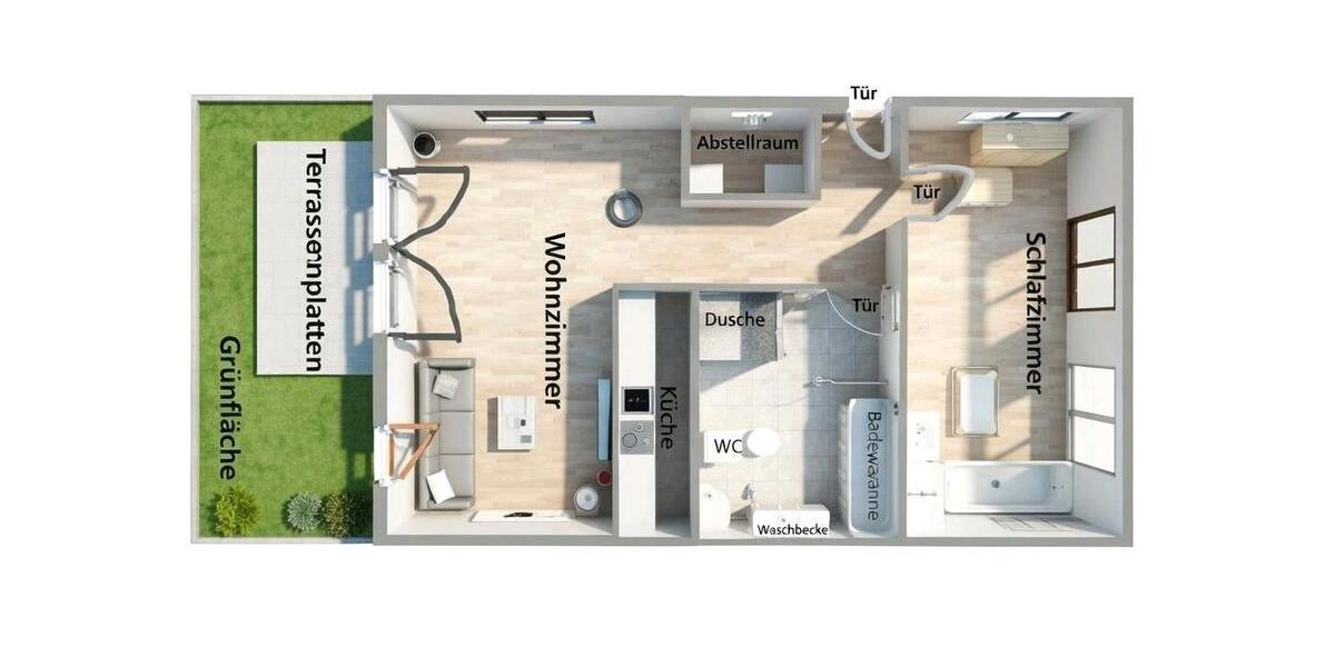 Erdgeschoßwohnung Leverkusen - 2 Zimmer, 60 m&sup2;, 1.250&euro; | Angebot:24742518