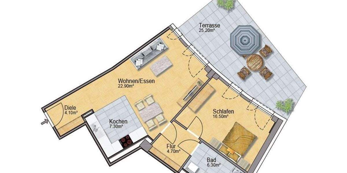 Etagenwohnung Düsseldorf Flingern Nord - 2 Zimmer, 70 m&sup2;, 1.155&euro; | Angebot:25645627