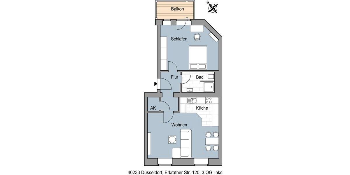 Etagenwohnung Düsseldorf Flingern Süd - 2 Zimmer, 67 m&sup2;, 1.125&euro; | Angebot:24723617