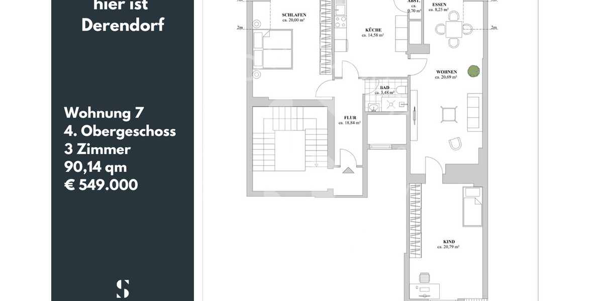 Etagenwohnung Düsseldorf Derendorf - 3 Zimmer, 90 m&sup2;, 549.000&euro; | Angebot:22926679
