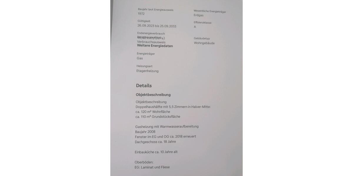 Doppelhaushälfte Halver - 5.5 Zimmer, 120 m&sup2;, 165.000&euro; | Angebot:26337556