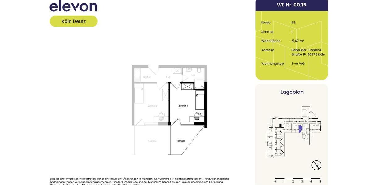 Erdgeschoßwohnung Köln Mülheim - 1 Zimmer, 22 m&sup2;, 386&euro; | Angebot:26479426