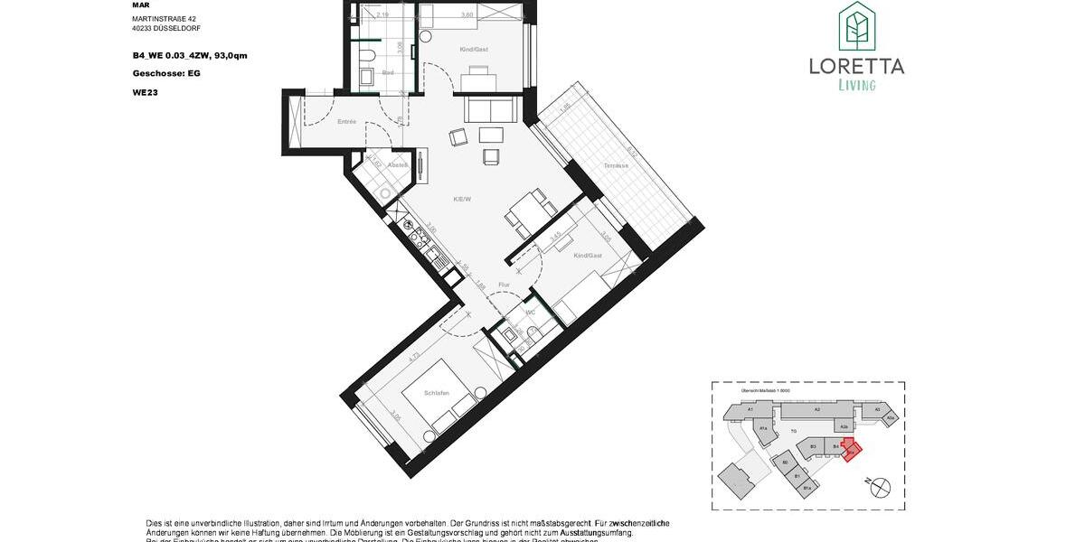 Erdgeschoßwohnung Düsseldorf Stadtbezirk 3 - 4 Zimmer, 93 m&sup2;, 1.850&euro; | Angebot:25991736