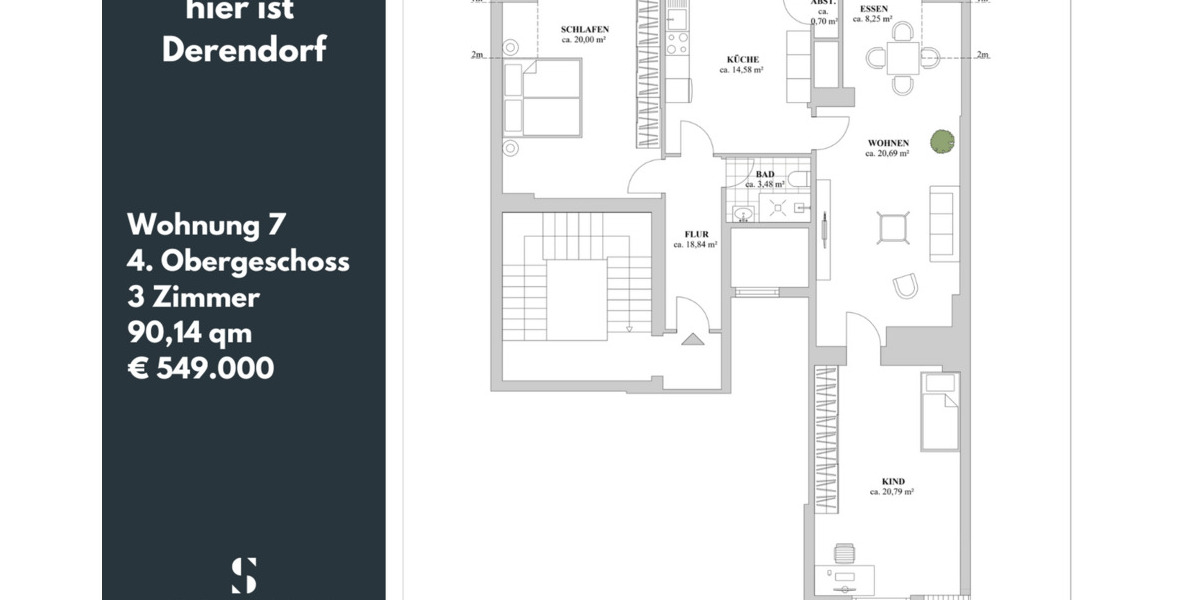 Etagenwohnung Düsseldorf Derendorf - 3 Zimmer, 90 m&sup2;, 549.000&euro; | Angebot:24758118