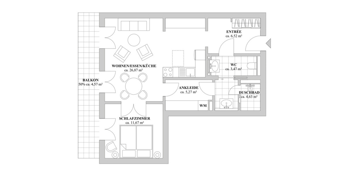 Etagenwohnung Düsseldorf Oberkassel - 2 Zimmer, 63 m&sup2;, 2.205&euro; | Angebot:26642813