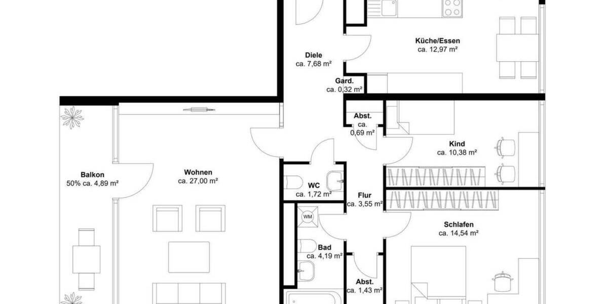 Etagenwohnung Bergisch Gladbach Bockenberg - 3 Zimmer, 89 m&sup2;, 195.000&euro; | Angebot:25738496